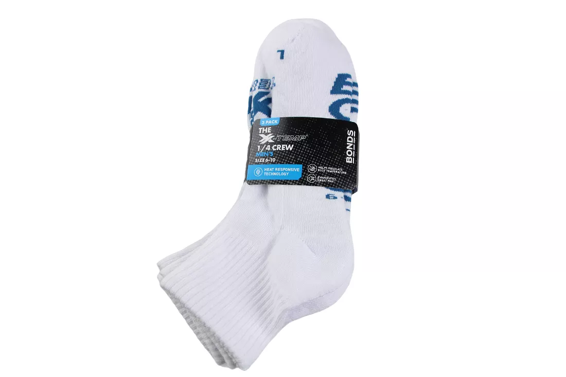 12 Pairs X Bonds Mens X-Temp Quarter Crew Socks White As8