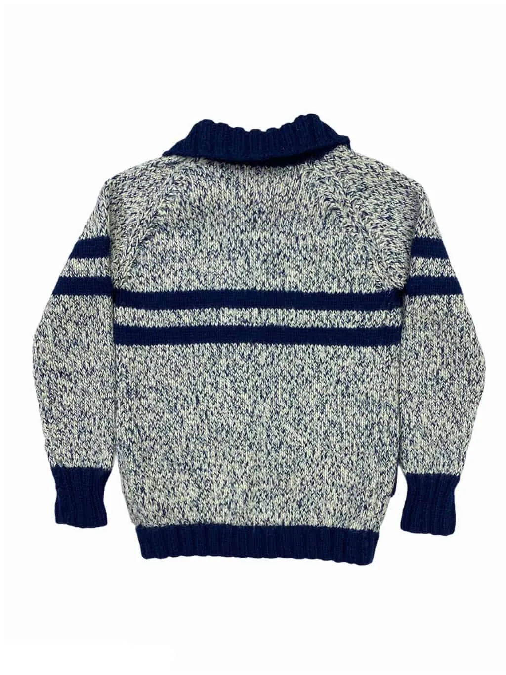 60s Vintage Cardigan Zip Up Front Hand Knitted Navy Blue & White – M