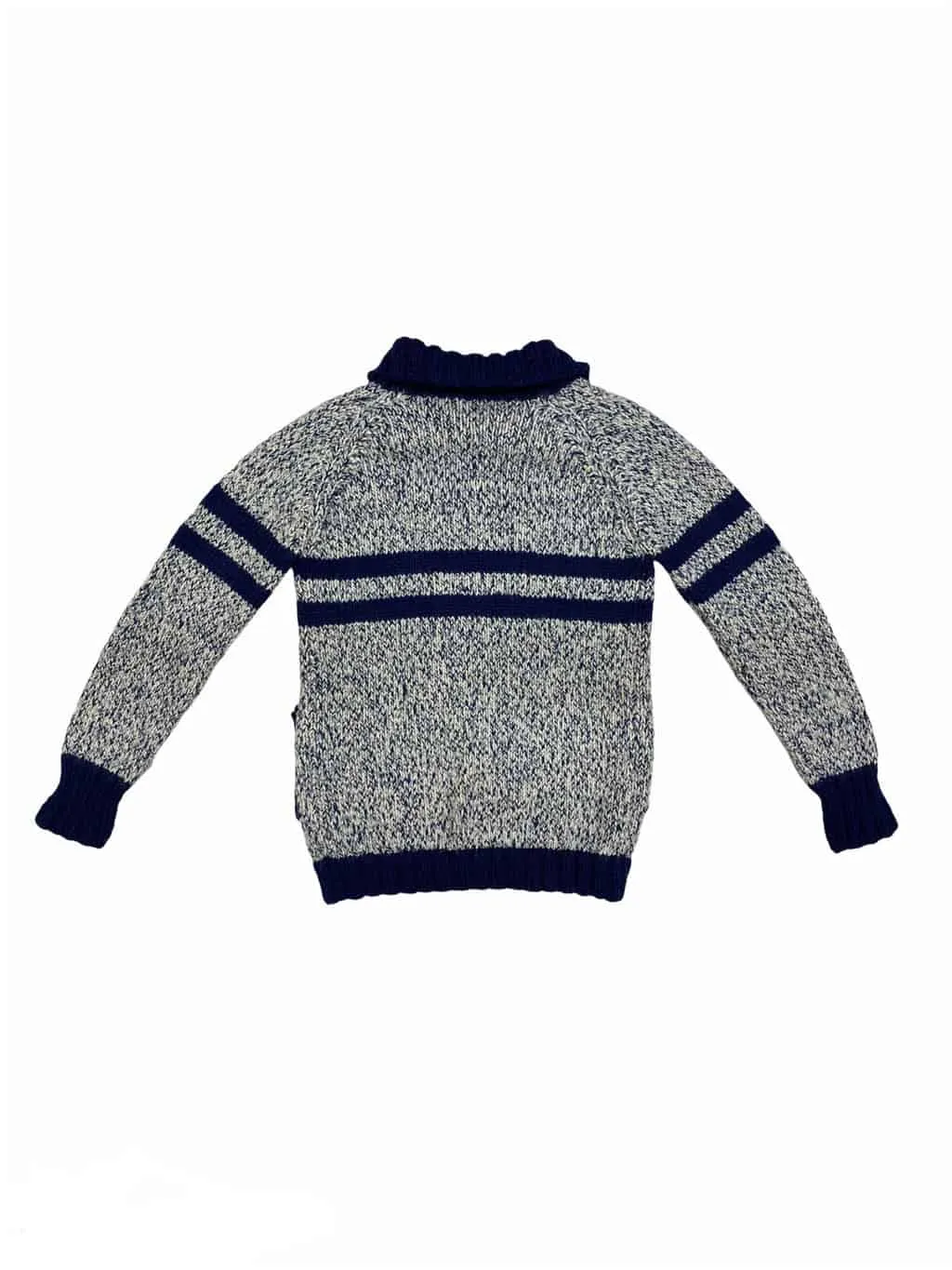 60s Vintage Cardigan Zip Up Front Hand Knitted Navy Blue & White – M