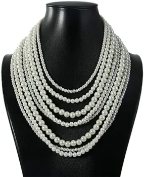 8 Layers Pearl Strand Bib Choker Chain Necklace