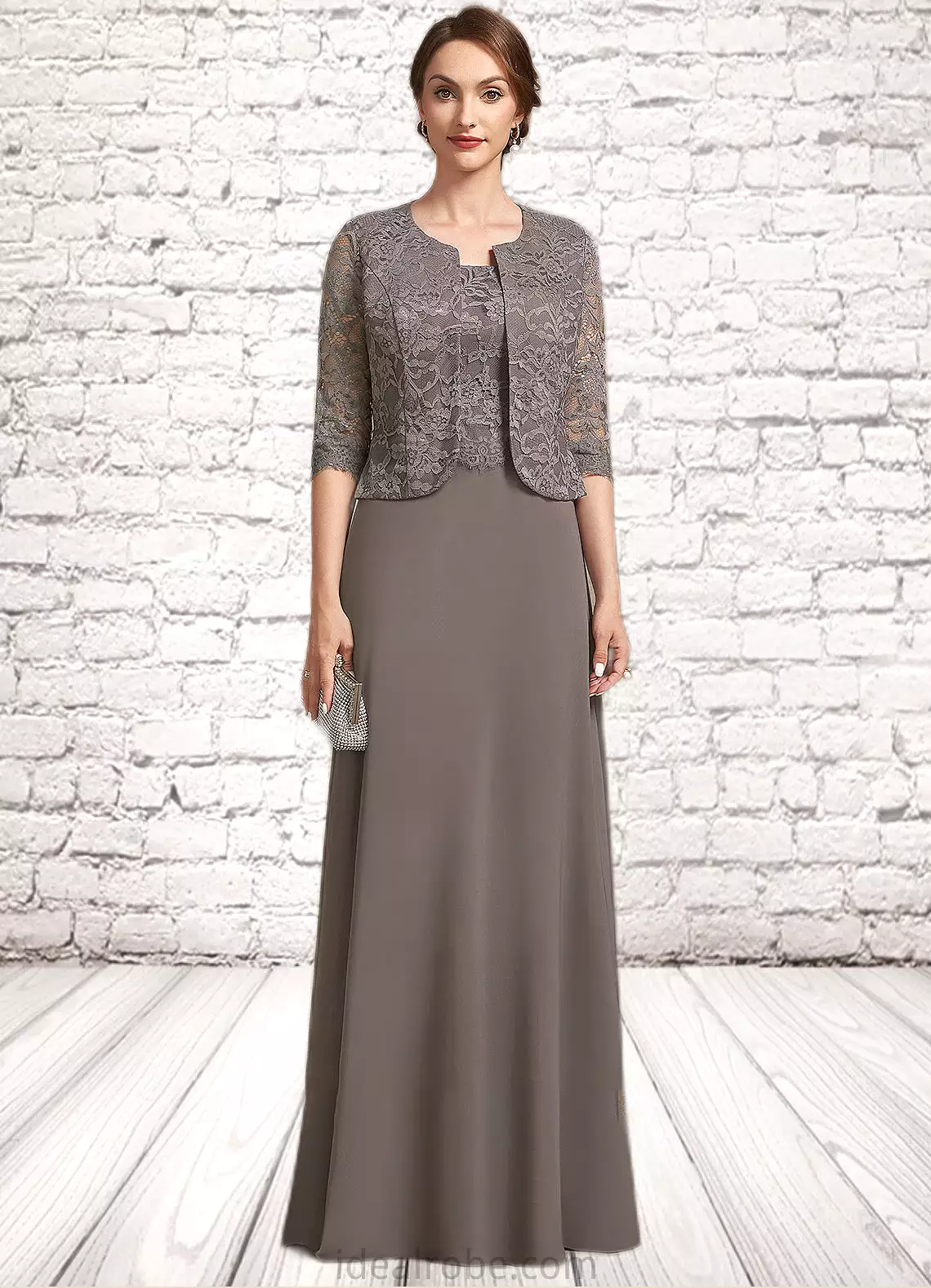 Addison A-Line Square Neckline Floor-Length Chiffon Lace Mother of the Bride Dress STK126P0014904