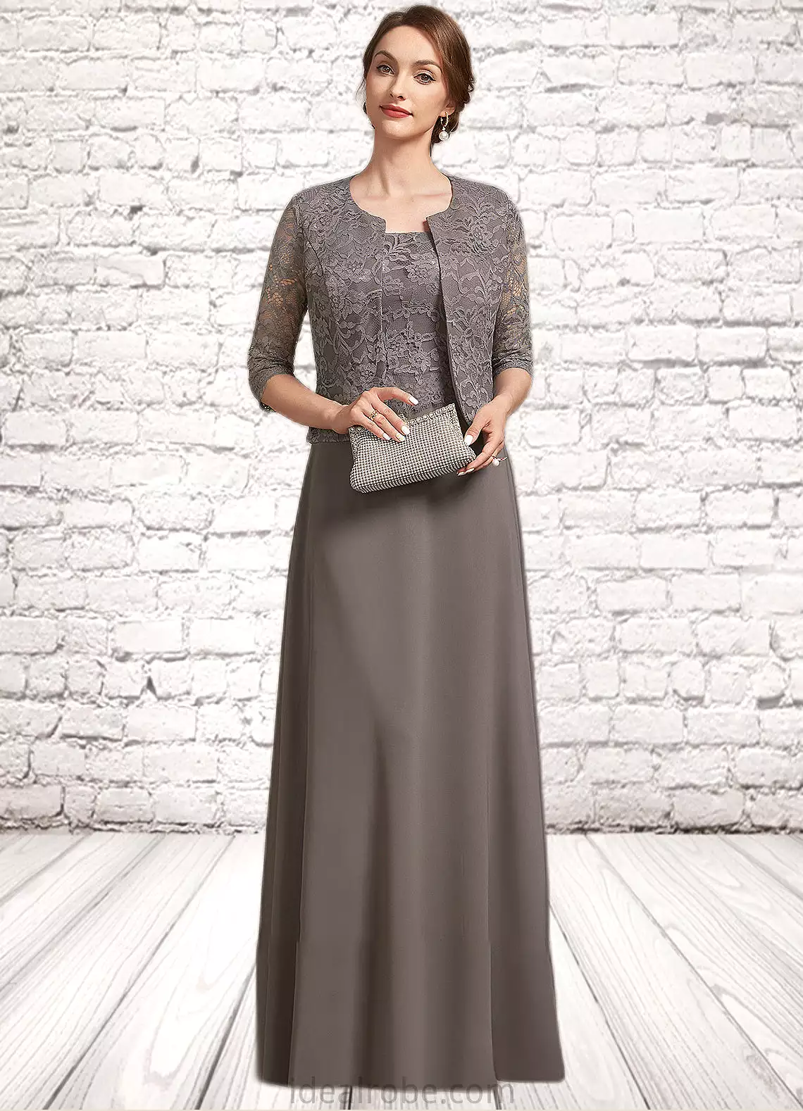 Addison A-Line Square Neckline Floor-Length Chiffon Lace Mother of the Bride Dress STK126P0014904