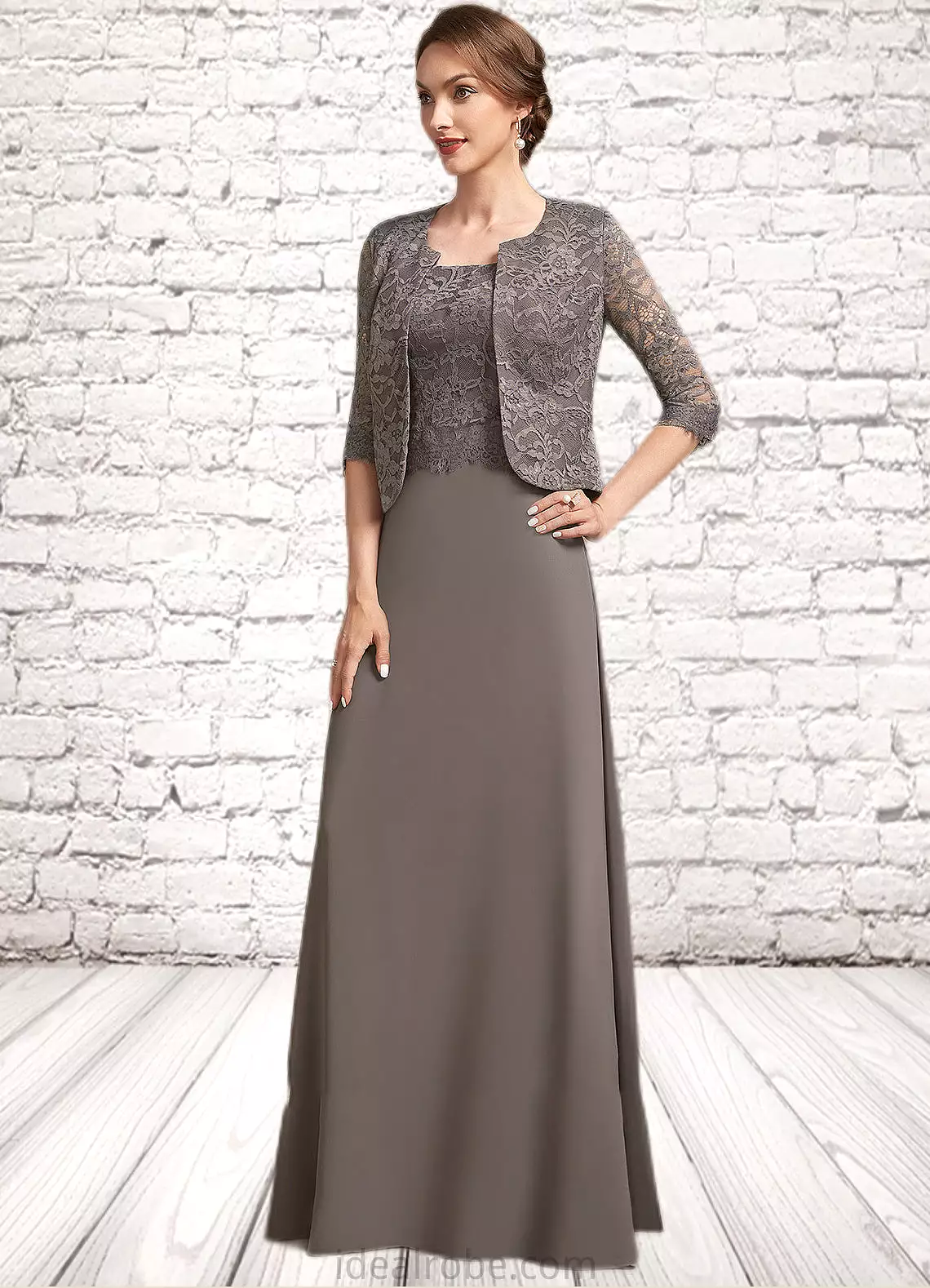 Addison A-Line Square Neckline Floor-Length Chiffon Lace Mother of the Bride Dress STK126P0014904