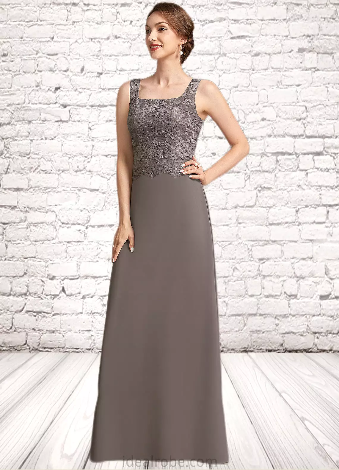 Addison A-Line Square Neckline Floor-Length Chiffon Lace Mother of the Bride Dress STK126P0014904