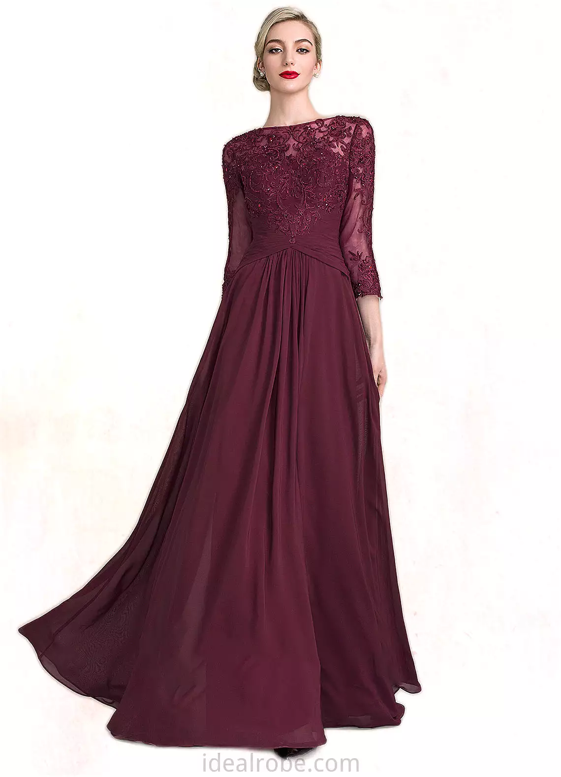 Alessandra A-Line Scoop Neck Floor-Length Chiffon Lace Mother of the Bride Dress With Ruffle Beading Sequins STK126P0014792