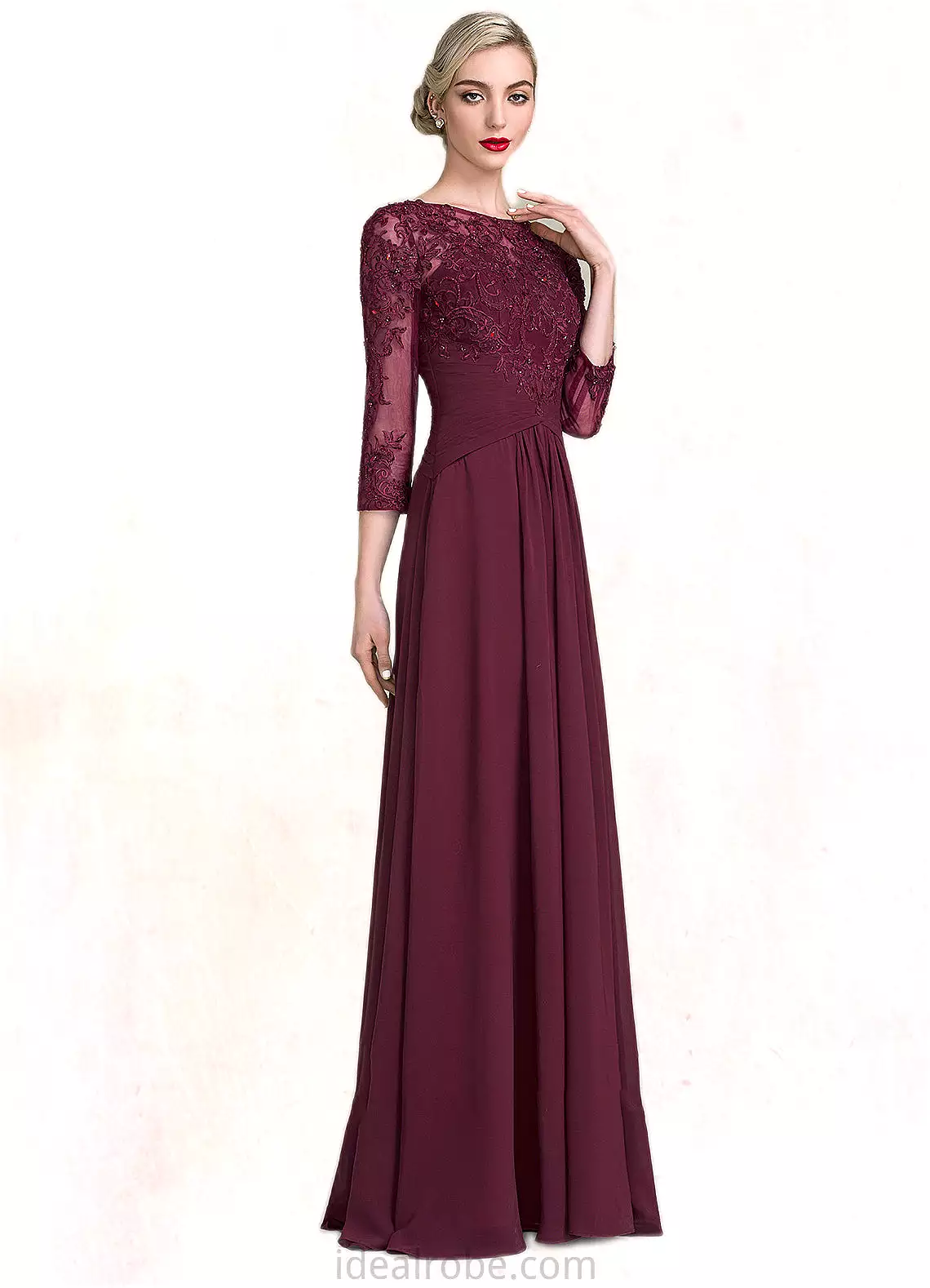 Alessandra A-Line Scoop Neck Floor-Length Chiffon Lace Mother of the Bride Dress With Ruffle Beading Sequins STK126P0014792