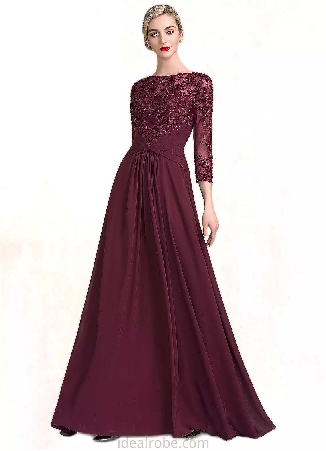 Alessandra A-Line Scoop Neck Floor-Length Chiffon Lace Mother of the Bride Dress With Ruffle Beading Sequins STK126P0014792