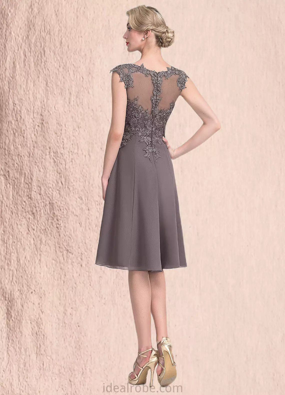 Angelica A-Line Scoop Neck Knee-Length Chiffon Lace Mother of the Bride Dress STK126P0014790