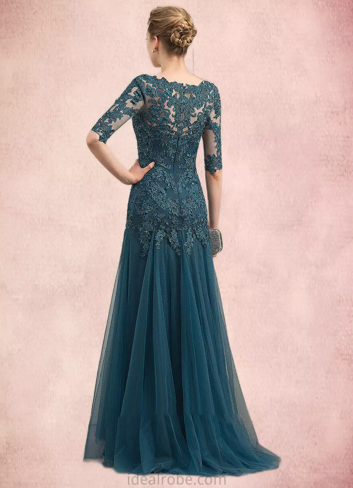 Ansley Trumpet/Mermaid V-neck Sweep Train Tulle Lace Mother of the Bride Dress With Beading Sequins STK126P0014804