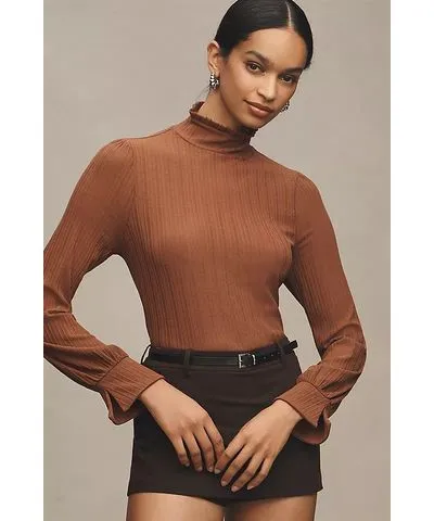 Anthropologie Sheer Rib Long-Sleeve Turtleneck Tee