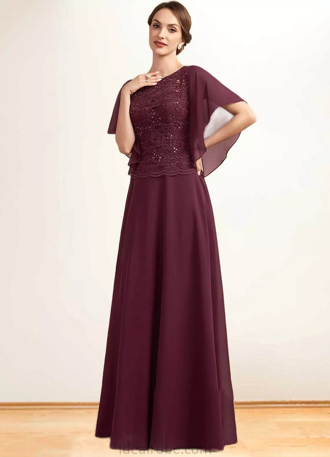 Ayanna A-Line Scoop Neck Floor-Length Chiffon Lace Mother of the Bride Dress With Sequins STK126P0014834