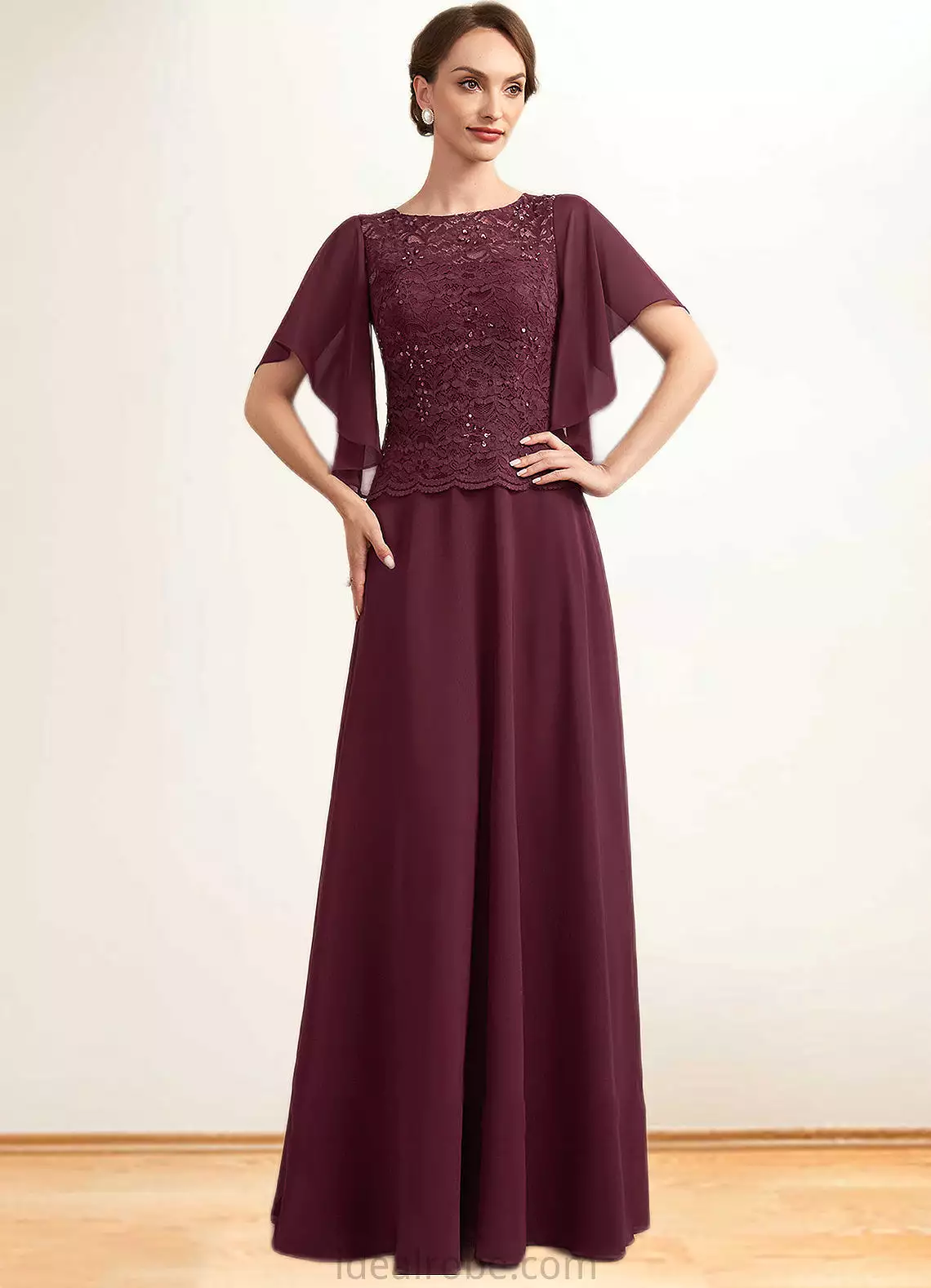 Ayanna A-Line Scoop Neck Floor-Length Chiffon Lace Mother of the Bride Dress With Sequins STK126P0014834