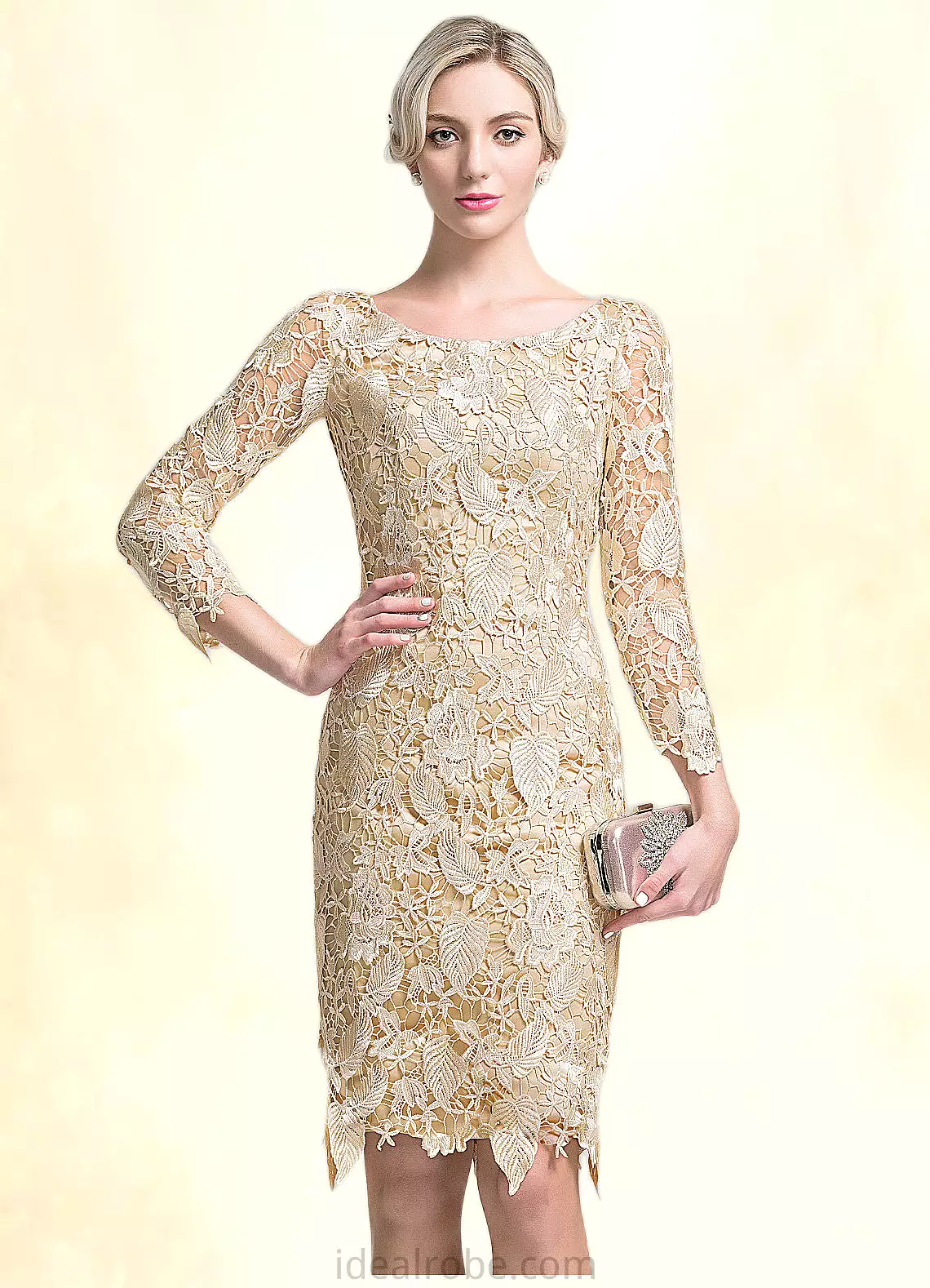 Azaria Sheath/Column Scoop Neck Knee-Length Lace Mother of the Bride Dress STK126P0014865