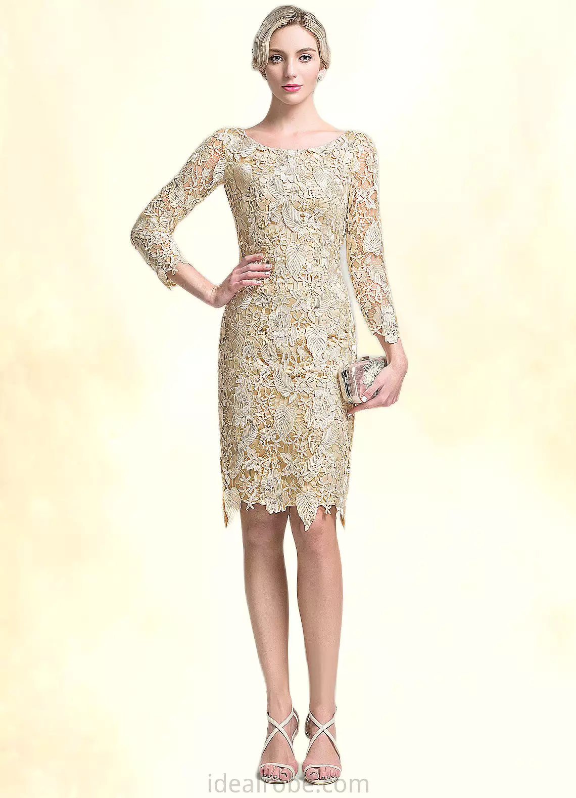 Azaria Sheath/Column Scoop Neck Knee-Length Lace Mother of the Bride Dress STK126P0014865