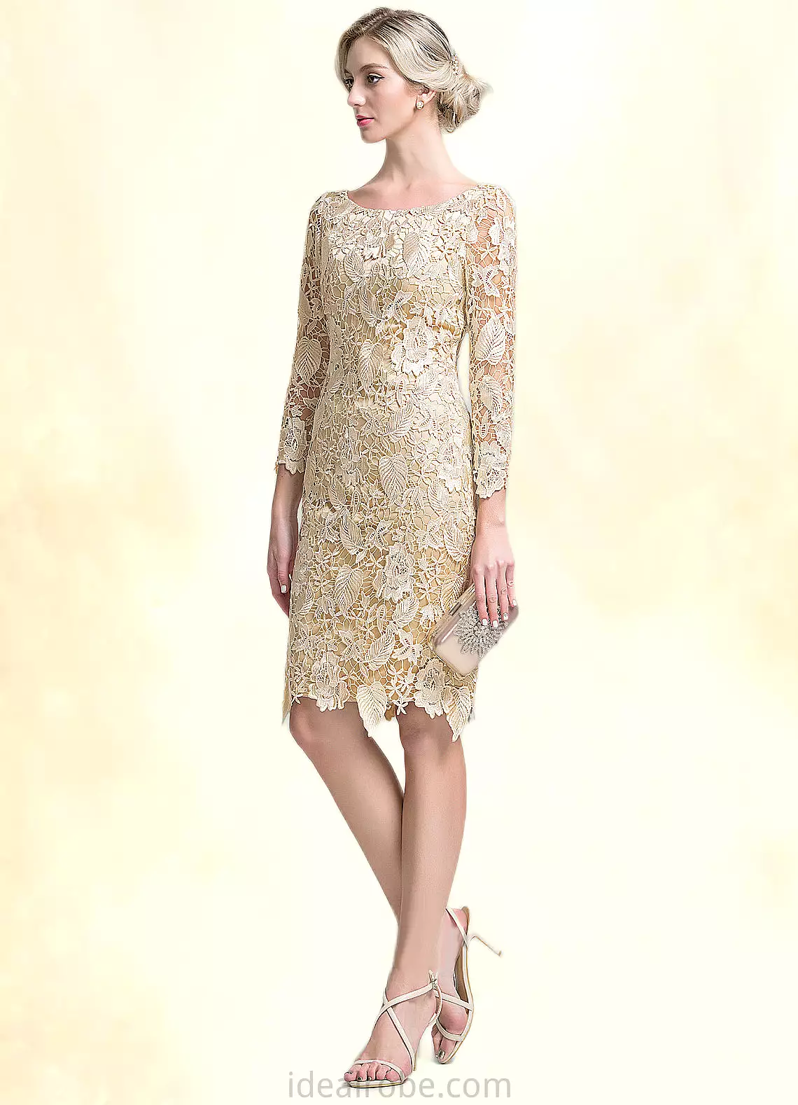 Azaria Sheath/Column Scoop Neck Knee-Length Lace Mother of the Bride Dress STK126P0014865