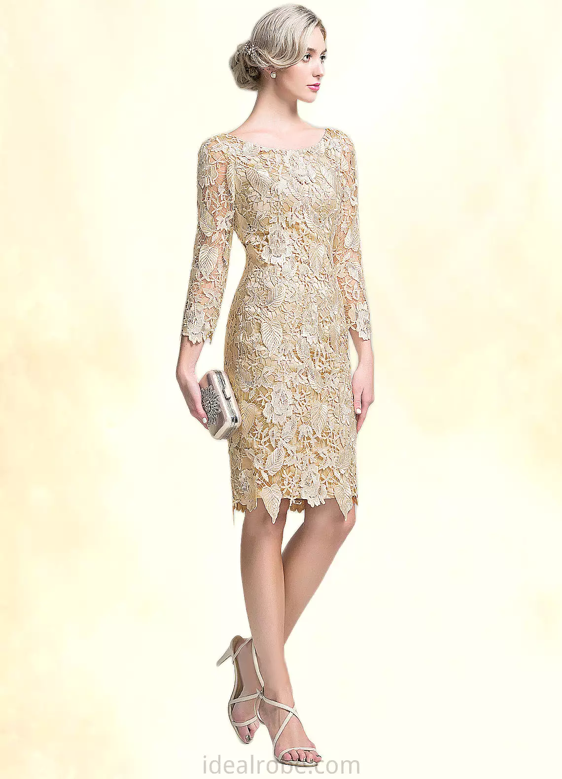 Azaria Sheath/Column Scoop Neck Knee-Length Lace Mother of the Bride Dress STK126P0014865