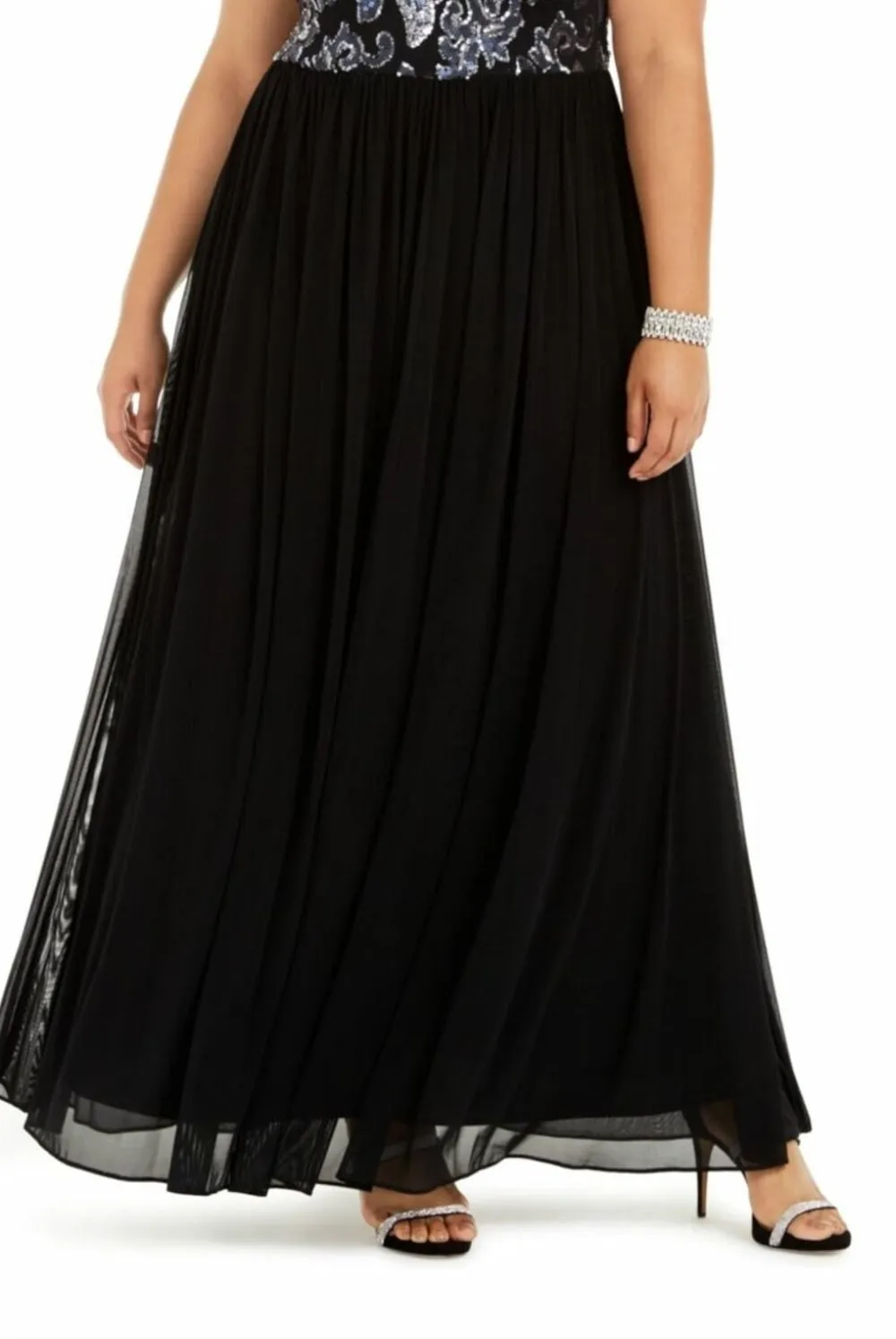 Betsy & Adam Women's Plus Embellished Bodice Gown Running Stitch Black Size 14W