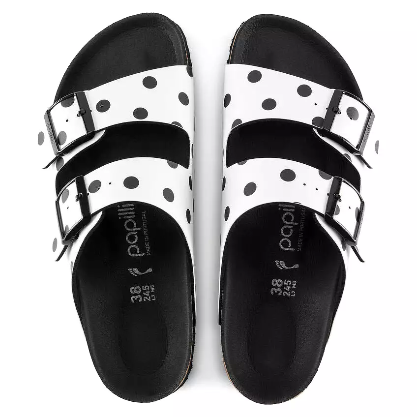 Birkenstock Women's Arizona Platform Birko-Flor (White Black Dots)