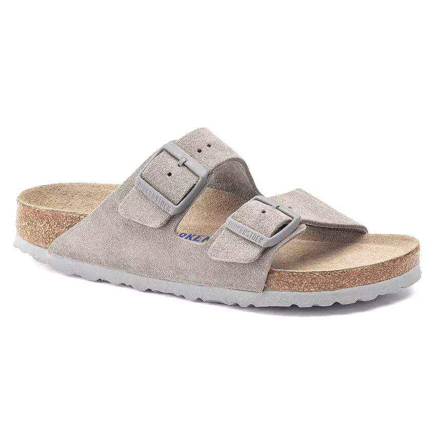 Birkenstock Women's Arizona Soft Footbed Suede Leather (Stone Coin - Regular Fit)