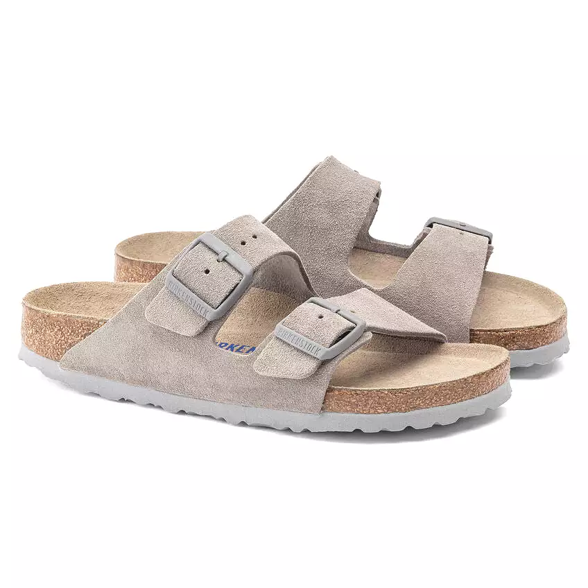 Birkenstock Women's Arizona Soft Footbed Suede Leather (Stone Coin - Regular Fit)