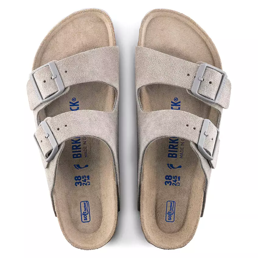 Birkenstock Women's Arizona Soft Footbed Suede Leather (Stone Coin - Regular Fit)