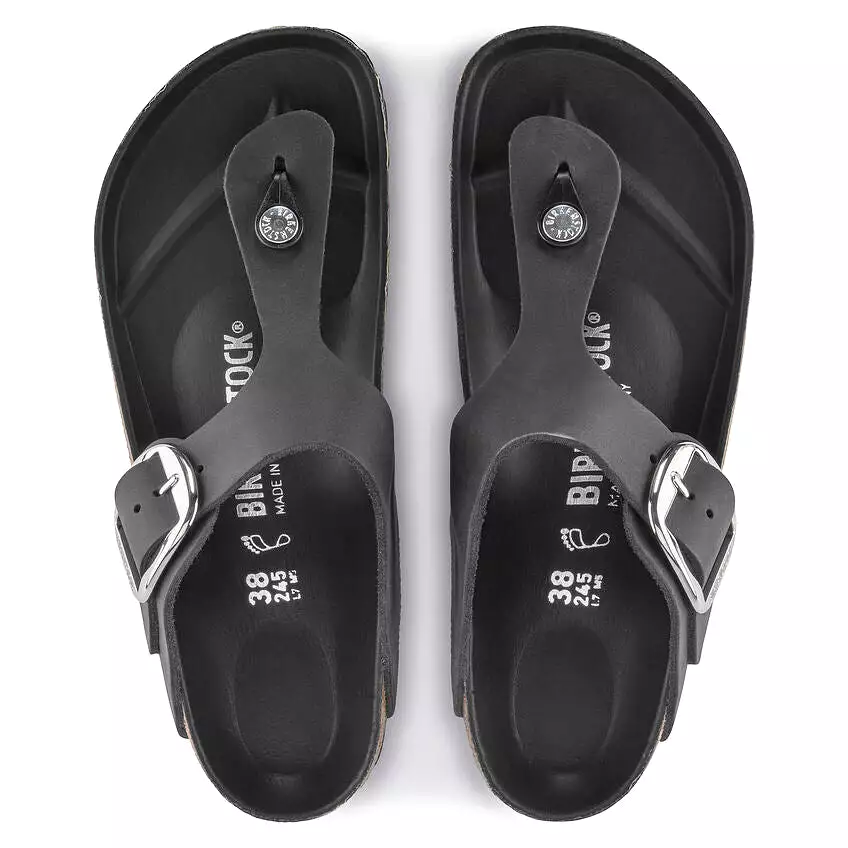 Birkenstock Women's Gizeh Big Buckle Oiled Leather (Black - Wide Feet)