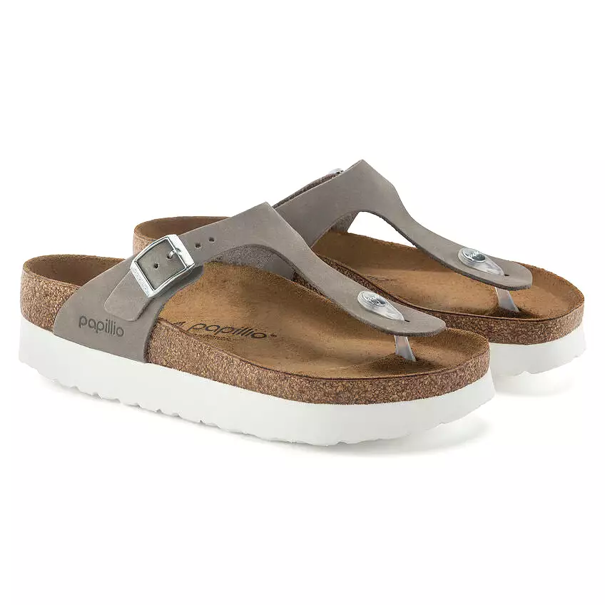 Birkenstock Women's Gizeh Platform Nubuck Leather (Dove Gray - Wide Fit)