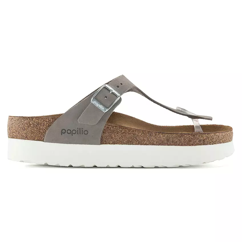 Birkenstock Women's Gizeh Platform Nubuck Leather (Dove Gray - Wide Fit)