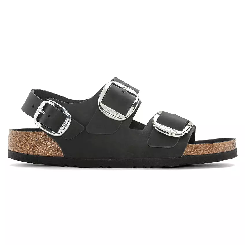 Birkenstock Women's Milano Big Buckle Oiled Leather (Black - Narrow fit)