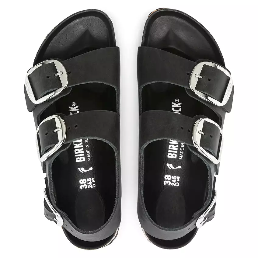 Birkenstock Women's Milano Big Buckle Oiled Leather (Black - Narrow fit)