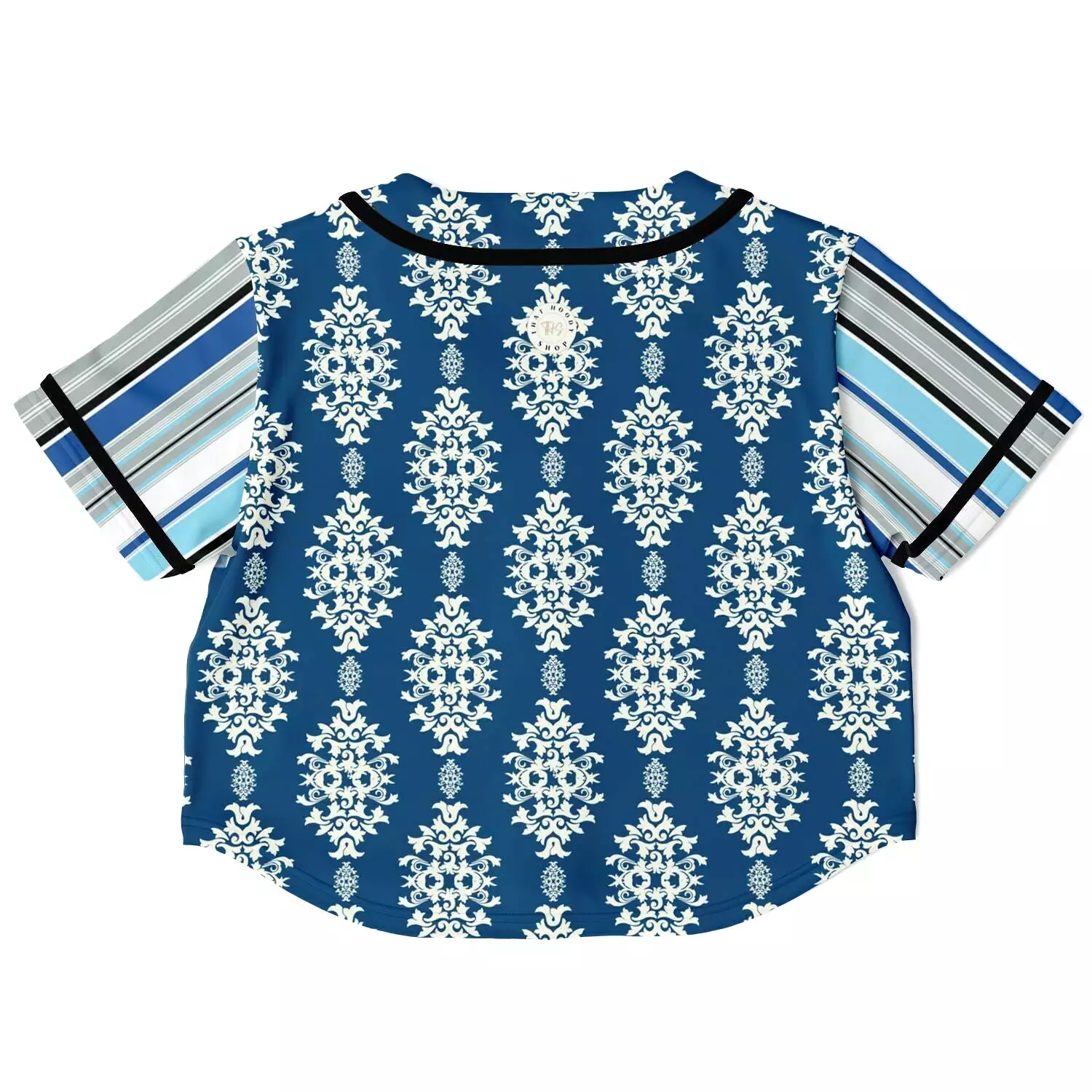 Blue Agadir Floral Stripe Cropped Button Front Jersey