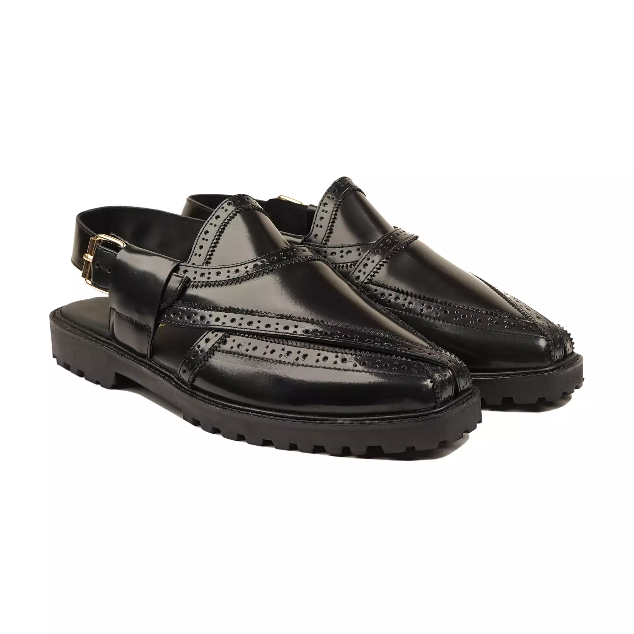 Brooklyn - Men's Black Box Leather High Shine Sandal