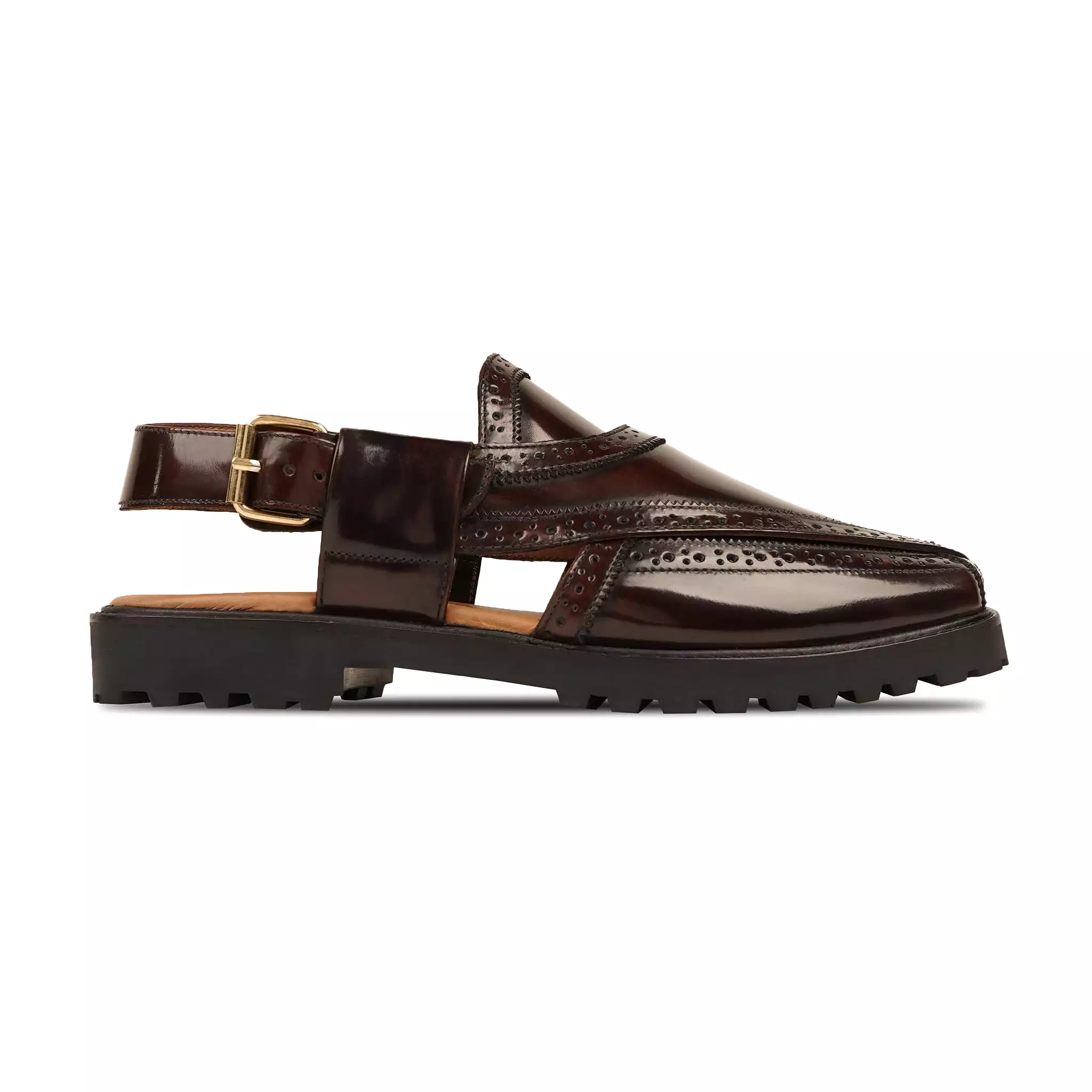 Brooklyn - Men's Dark Brown Box Leather High Shine Sandal