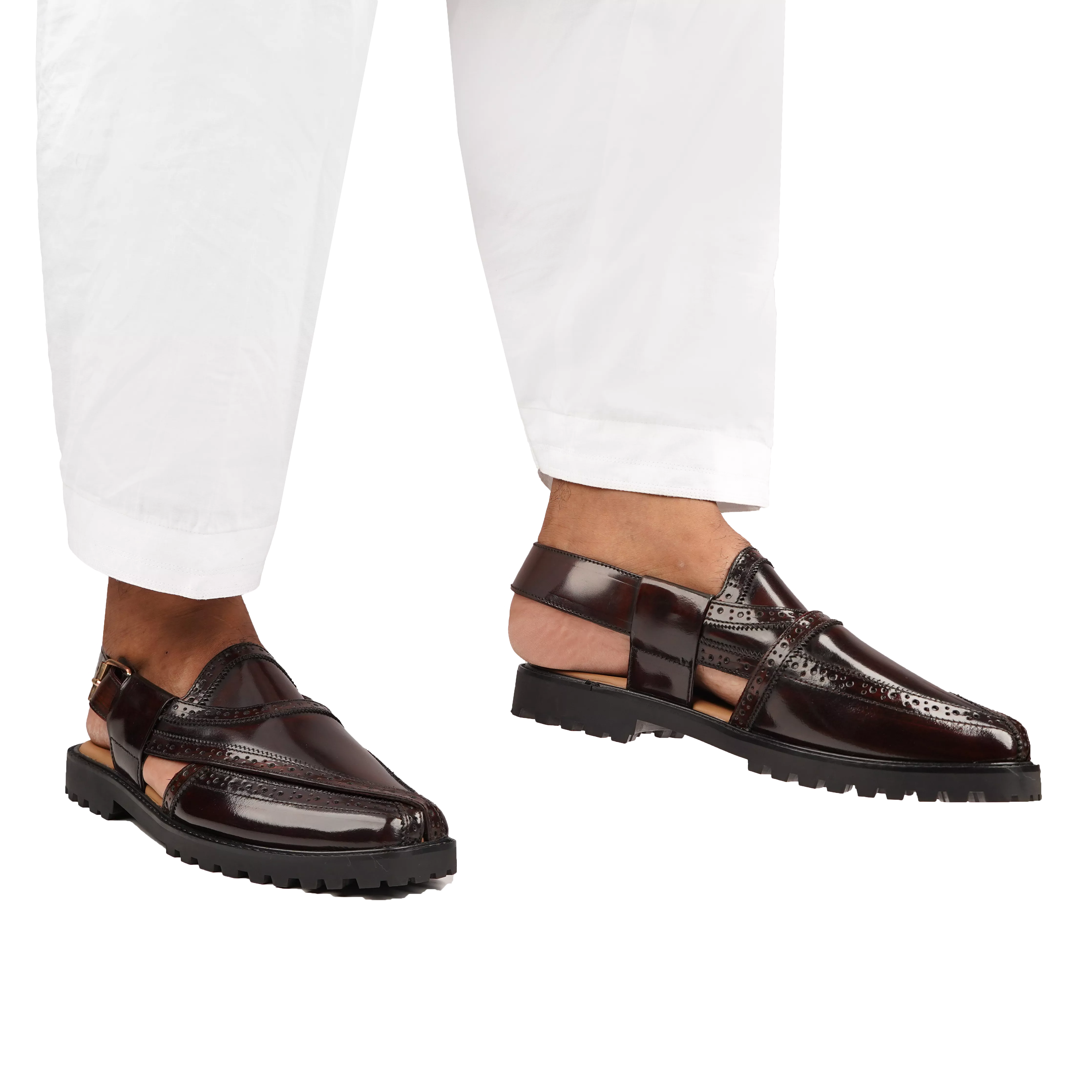 Brooklyn - Men's Dark Brown Box Leather High Shine Sandal