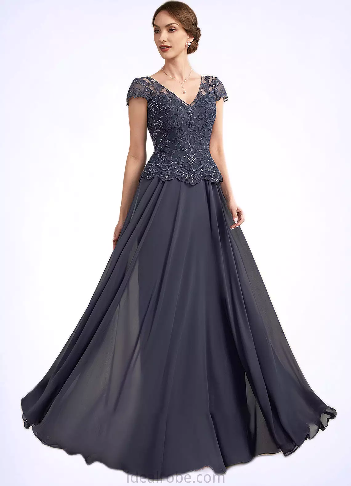 Caitlyn A-Line V-neck Floor-Length Chiffon Lace Mother of the Bride Dress With Sequins STK126P0014901