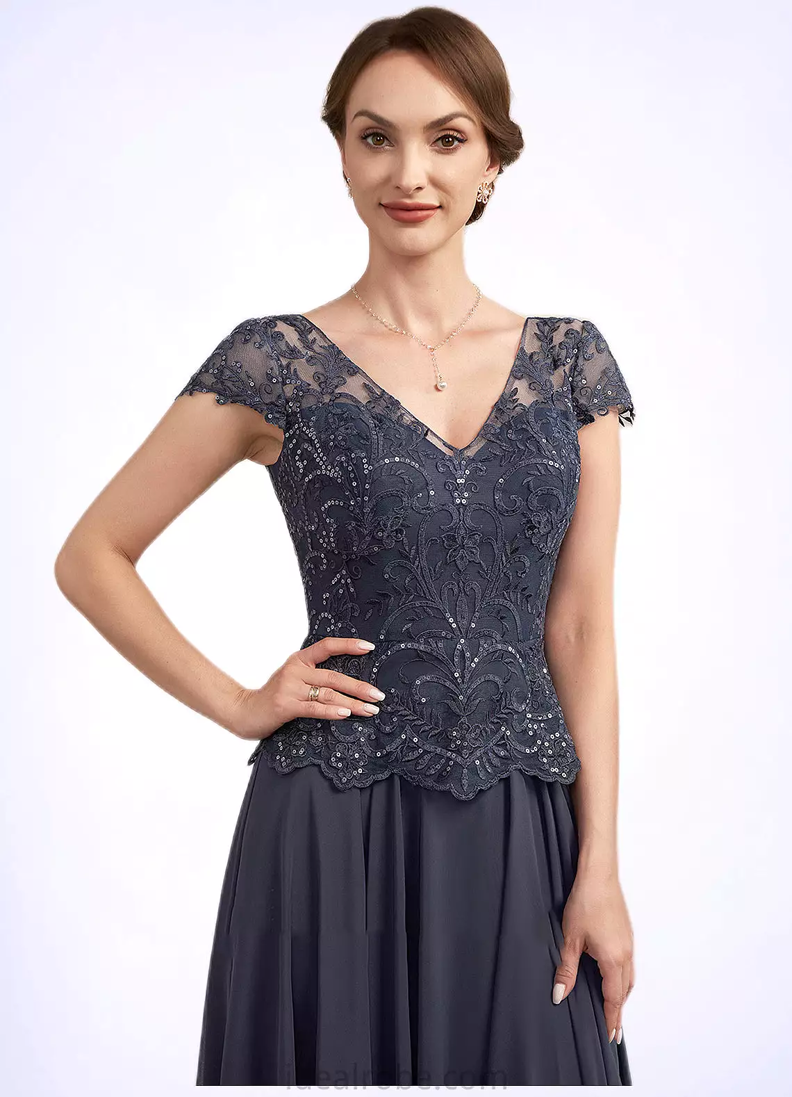 Caitlyn A-Line V-neck Floor-Length Chiffon Lace Mother of the Bride Dress With Sequins STK126P0014901