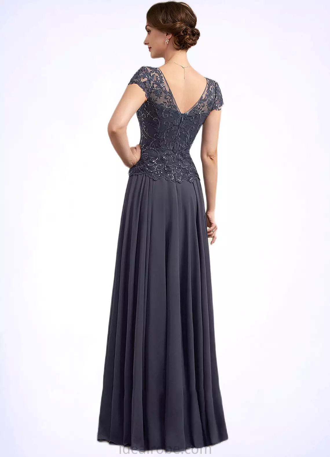 Caitlyn A-Line V-neck Floor-Length Chiffon Lace Mother of the Bride Dress With Sequins STK126P0014901