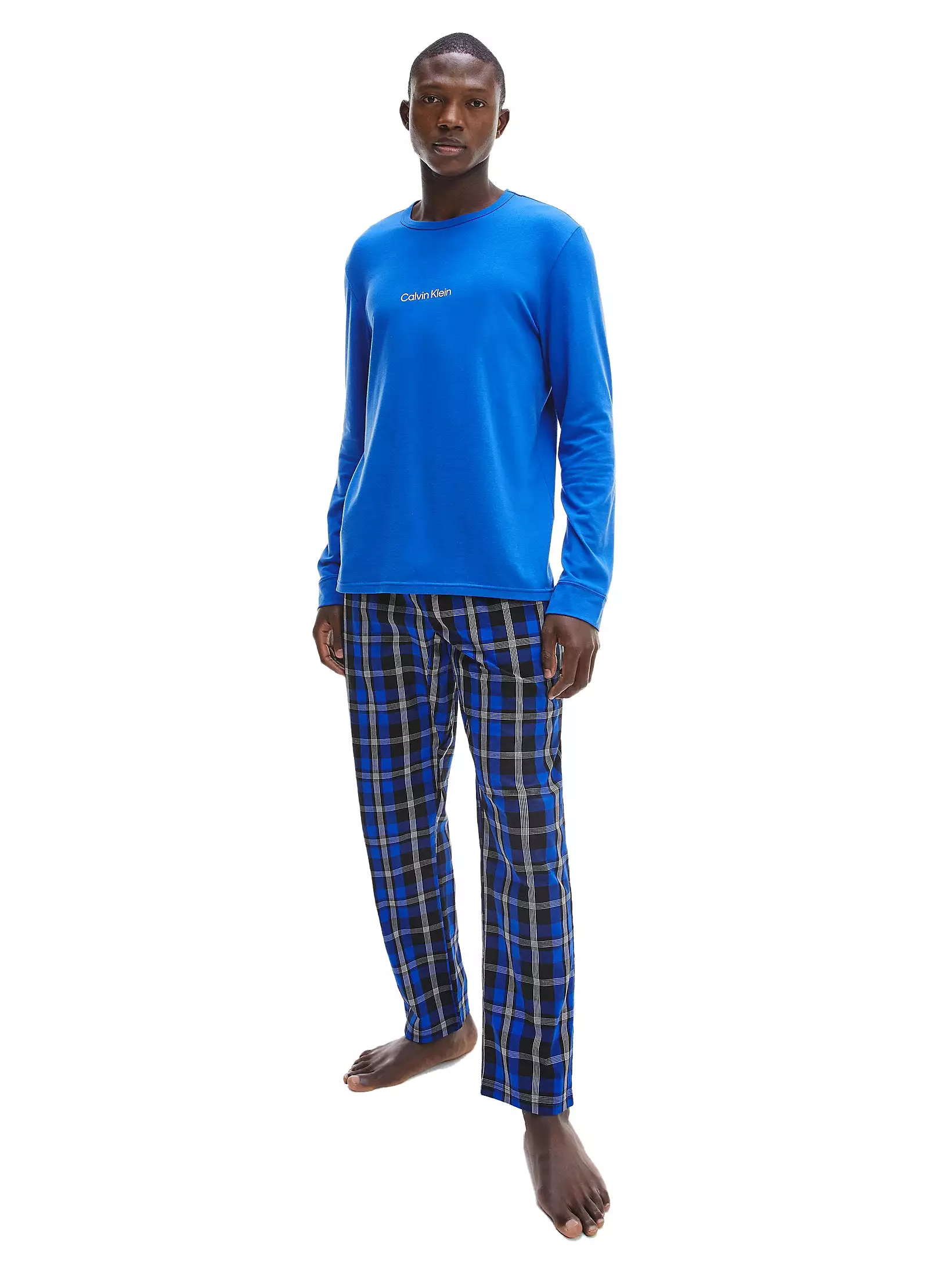 Calvin Klein Mens PJ/ Pyjama Set - L/S Top & Plaid Bottoms