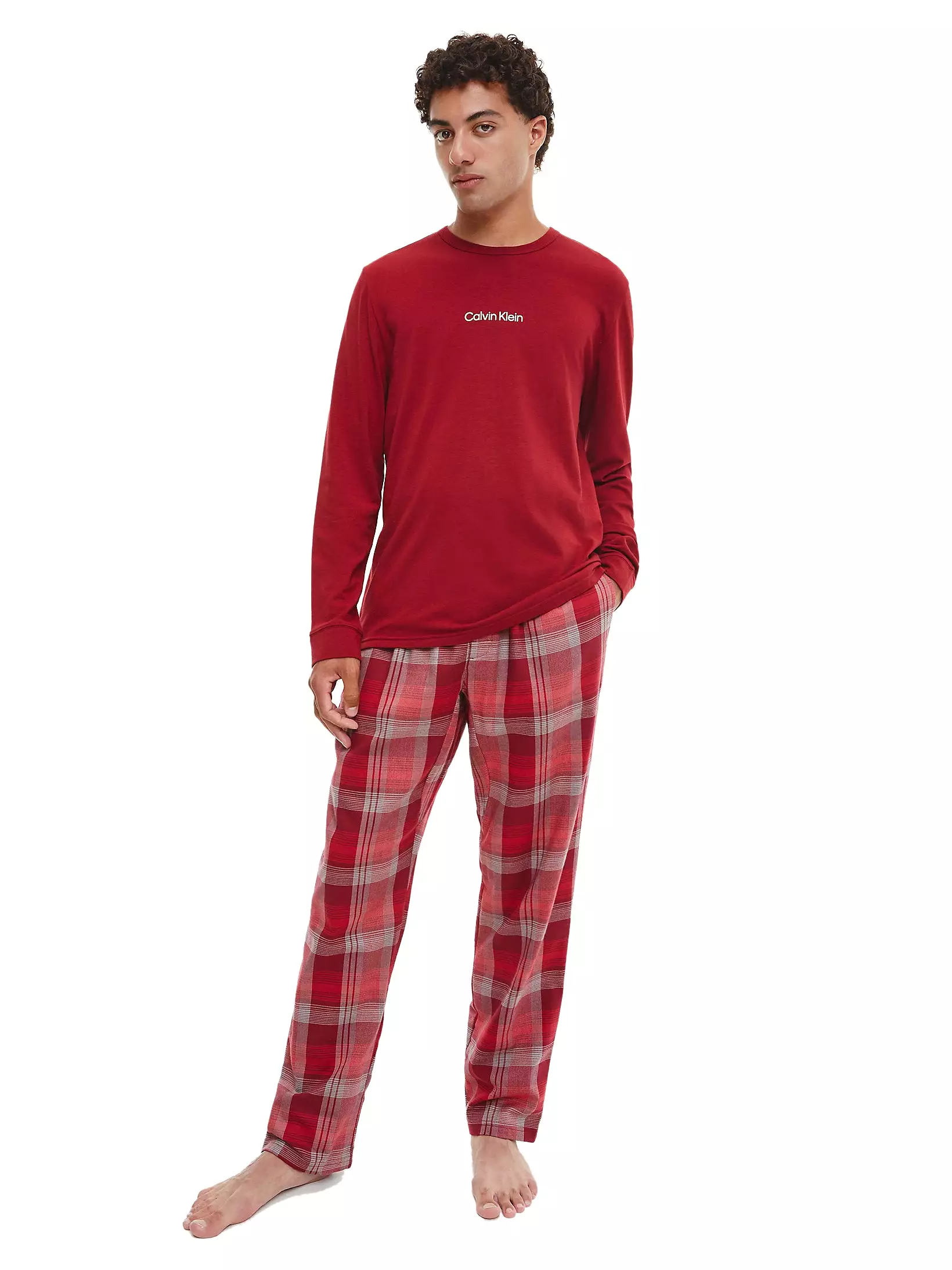 Calvin Klein Mens PJ/ Pyjama Set - L/S Top & Plaid Bottoms