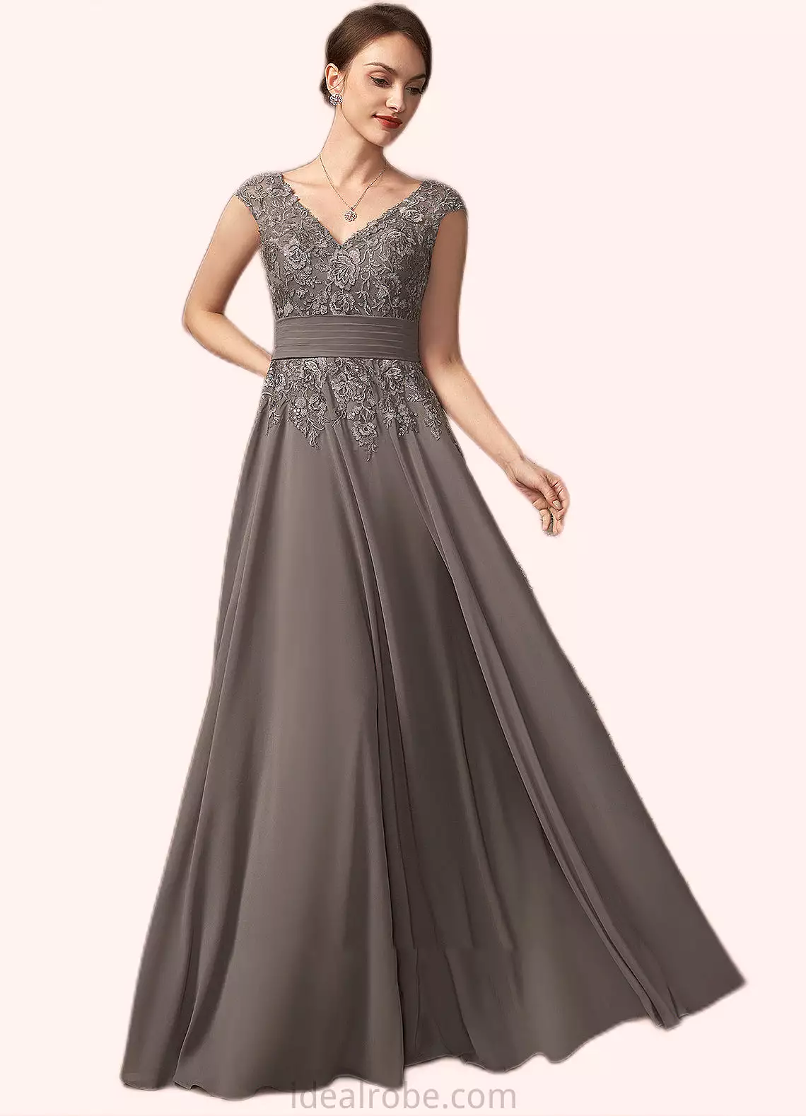 Carly A-Line V-neck Floor-Length Chiffon Lace Mother of the Bride Dress With Ruffle Sequins STK126P0014870