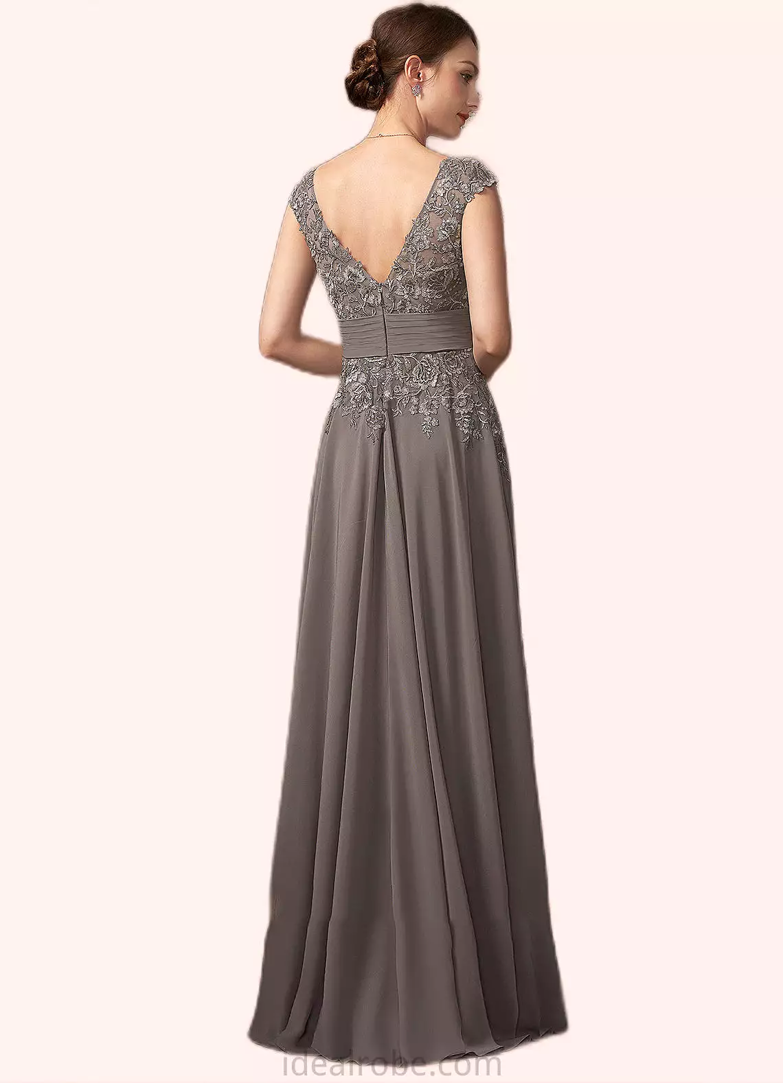 Carly A-Line V-neck Floor-Length Chiffon Lace Mother of the Bride Dress With Ruffle Sequins STK126P0014870