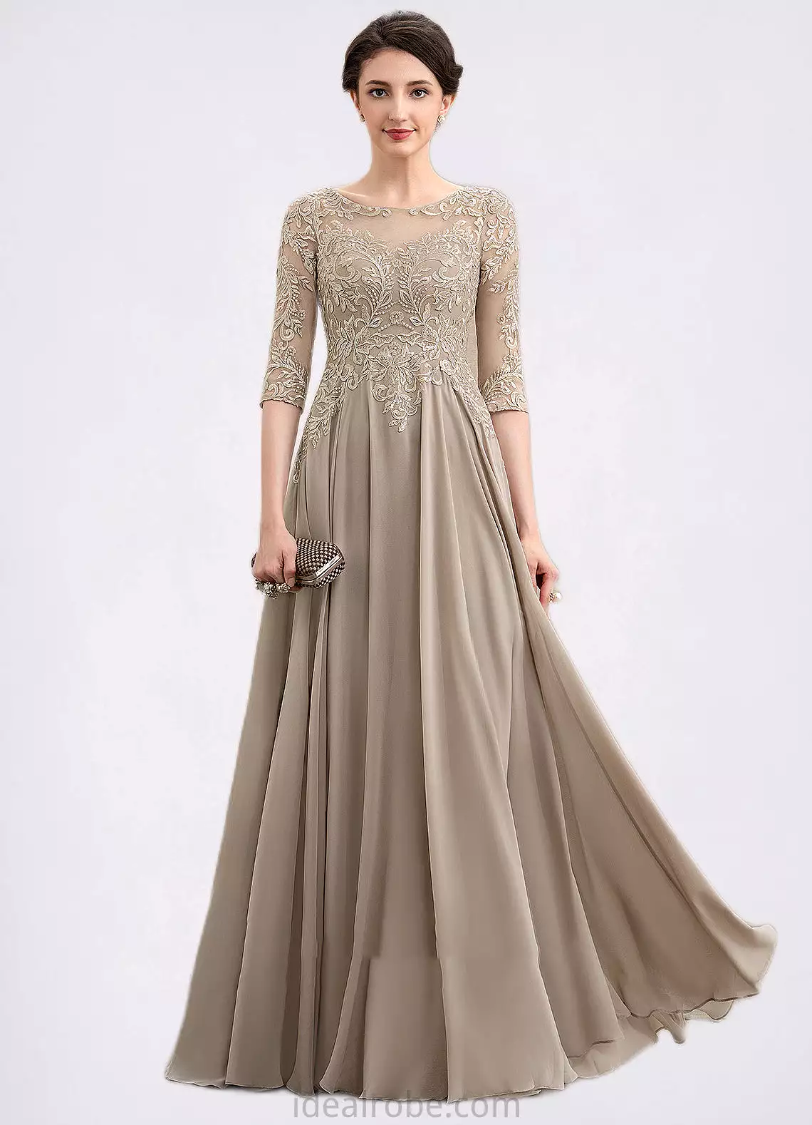 Chasity A-Line Scoop Neck Floor-Length Chiffon Lace Mother of the Bride Dress With Sequins STK126P0014764