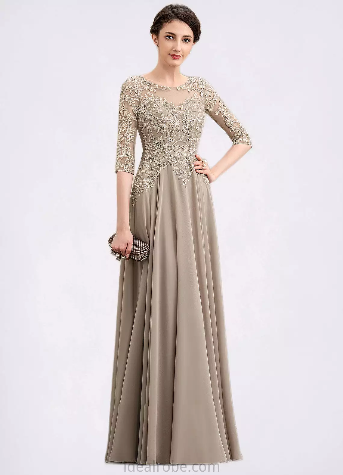 Chasity A-Line Scoop Neck Floor-Length Chiffon Lace Mother of the Bride Dress With Sequins STK126P0014764