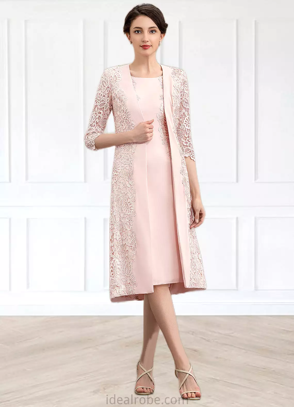 Christine Sheath/Column Scoop Neck Knee-Length Lace Stretch Crepe Mother of the Bride Dress STK126P0014843