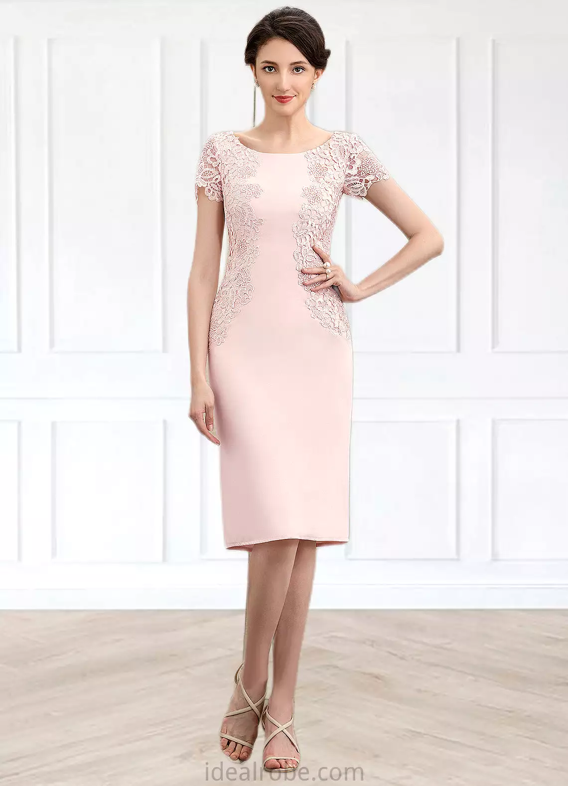 Christine Sheath/Column Scoop Neck Knee-Length Lace Stretch Crepe Mother of the Bride Dress STK126P0014843