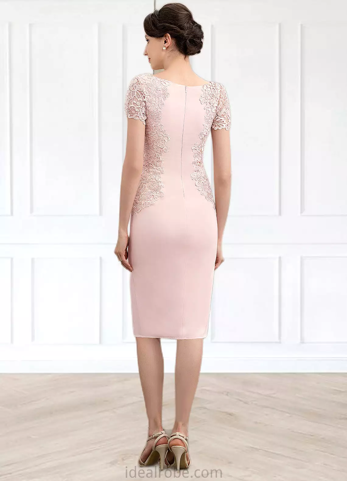 Christine Sheath/Column Scoop Neck Knee-Length Lace Stretch Crepe Mother of the Bride Dress STK126P0014843