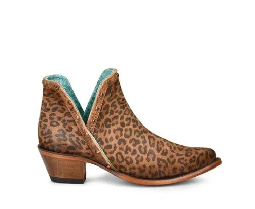 Corral Women's Leopard Print with Stud Brown Ankle Booties Z2003