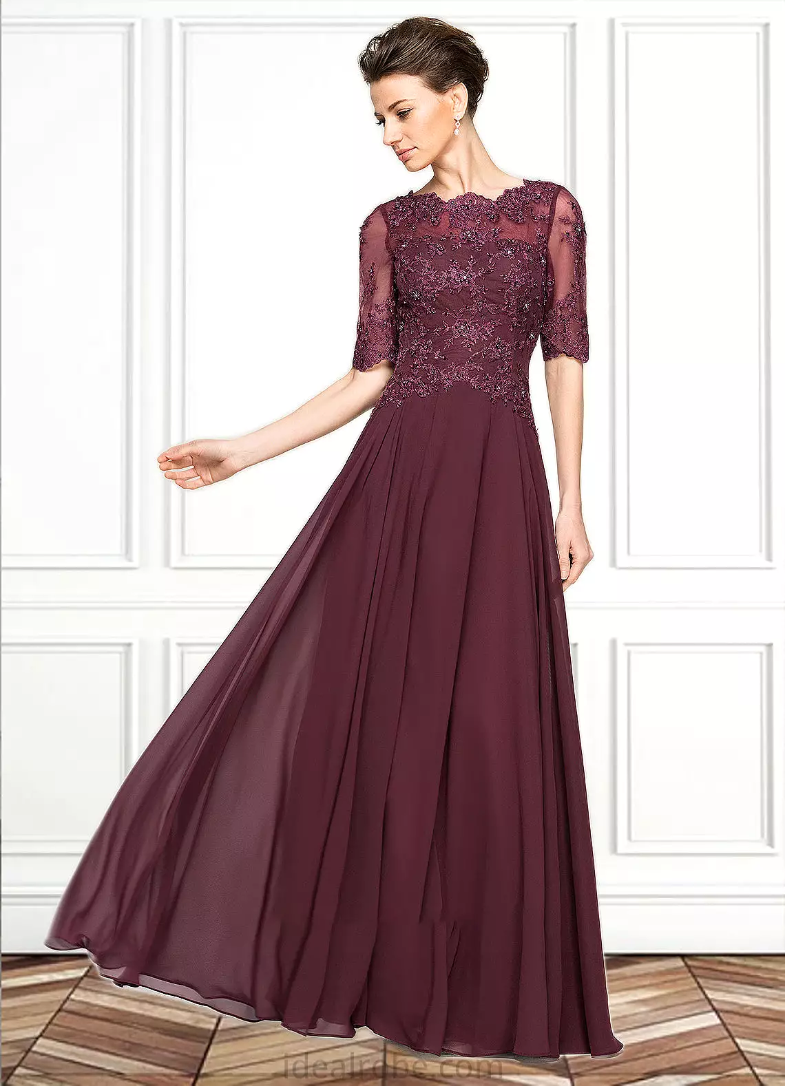 Crystal A-Line Scoop Neck Floor-Length Chiffon Lace Mother of the Bride Dress With Beading Sequins STK126P0014810