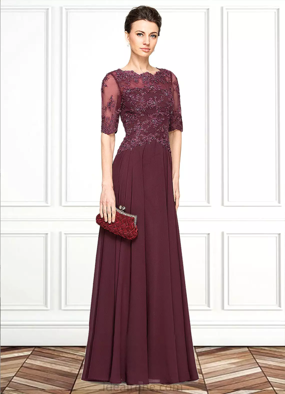 Crystal A-Line Scoop Neck Floor-Length Chiffon Lace Mother of the Bride Dress With Beading Sequins STK126P0014810