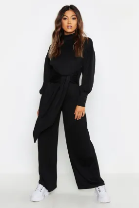 Cut & Sew Batwing Turtleneck Jumpsuit